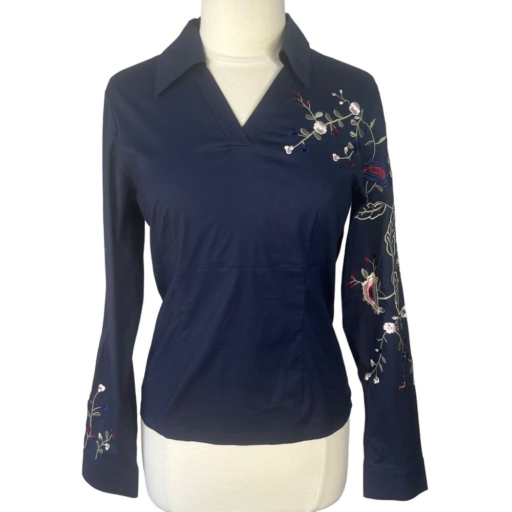 Antilia Blouse Shirt Womens Medium Blue New Embroidery Floral